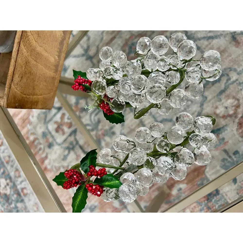 Vintage Lucite Grapes Cluster Set Mid Century Clear Faceted Fruit Decor MCM